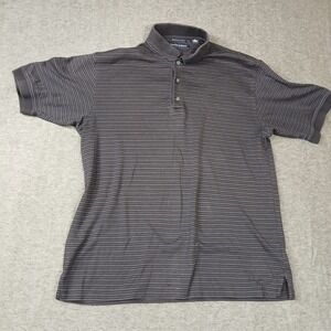Hathaway Mens Premium Pima Cotton Polo Shirt‎ Brown Striped Short Sleeve Size M